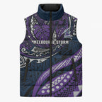 Personalised Melbourne Storm Sleeveless Puffer Jacket Polynesian Tribal Art Style With Cyborg Storm Mascot