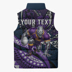 Personalised Melbourne Storm Sleeveless Puffer Jacket Polynesian Tribal Art Style With Cyborg Storm Mascot