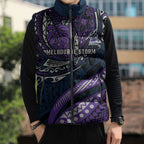 Personalised Melbourne Storm Sleeveless Puffer Jacket Polynesian Tribal Art Style With Cyborg Storm Mascot