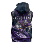 Personalised Melbourne Storm Sleeveless Zip Hoodie Polynesian Tribal Art Style With Cyborg Storm Mascot