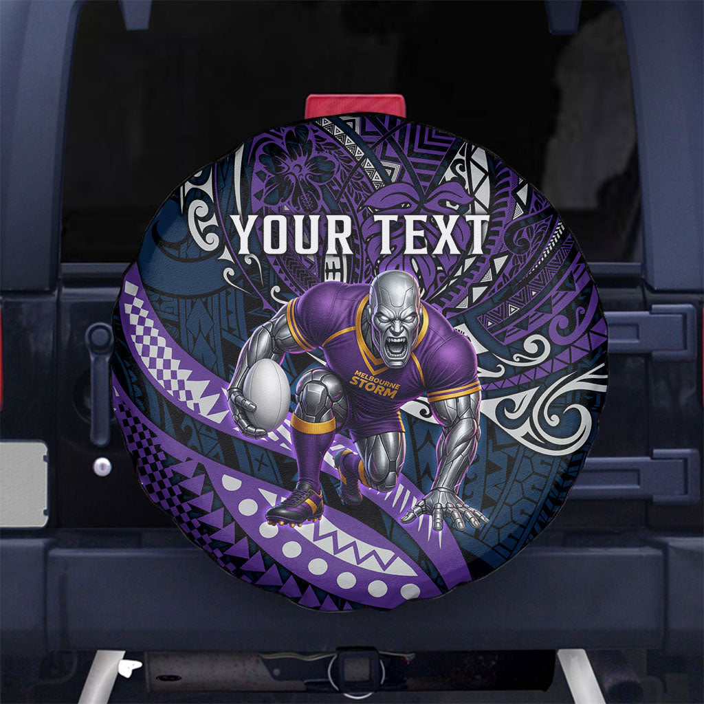 Personalised Melbourne Storm Spare Tire Cover Polynesian Tribal Art Style With Cyborg Storm Mascot