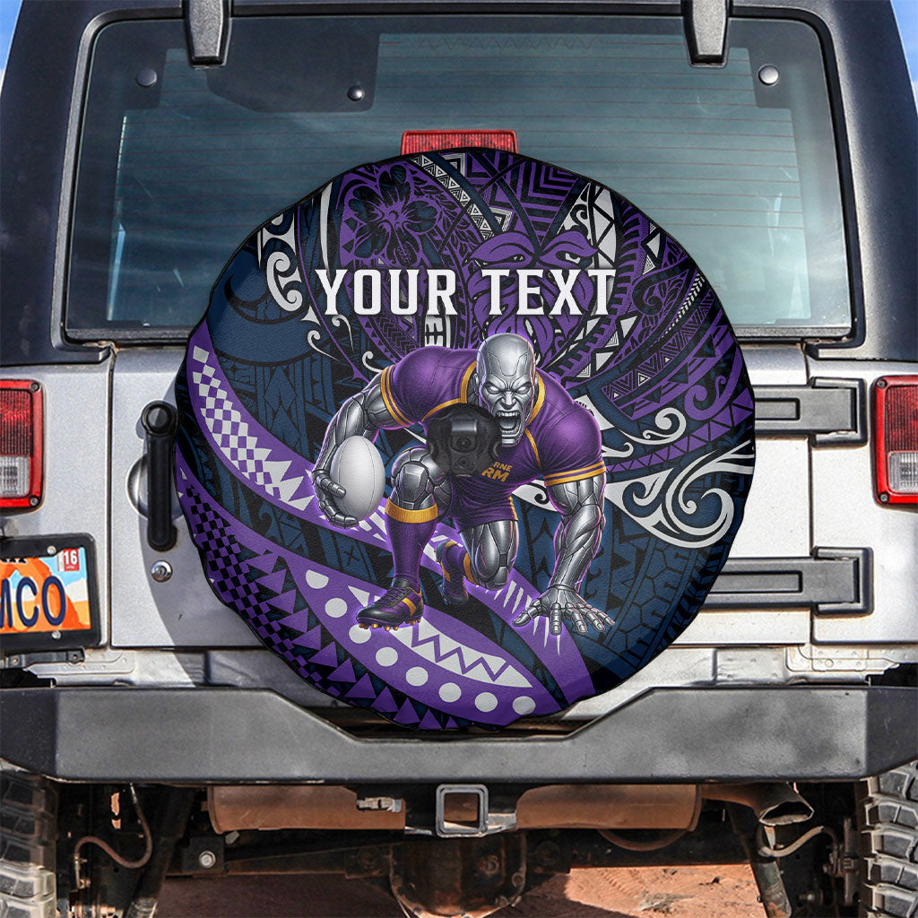 Personalised Melbourne Storm Spare Tire Cover Polynesian Tribal Art Style With Cyborg Storm Mascot