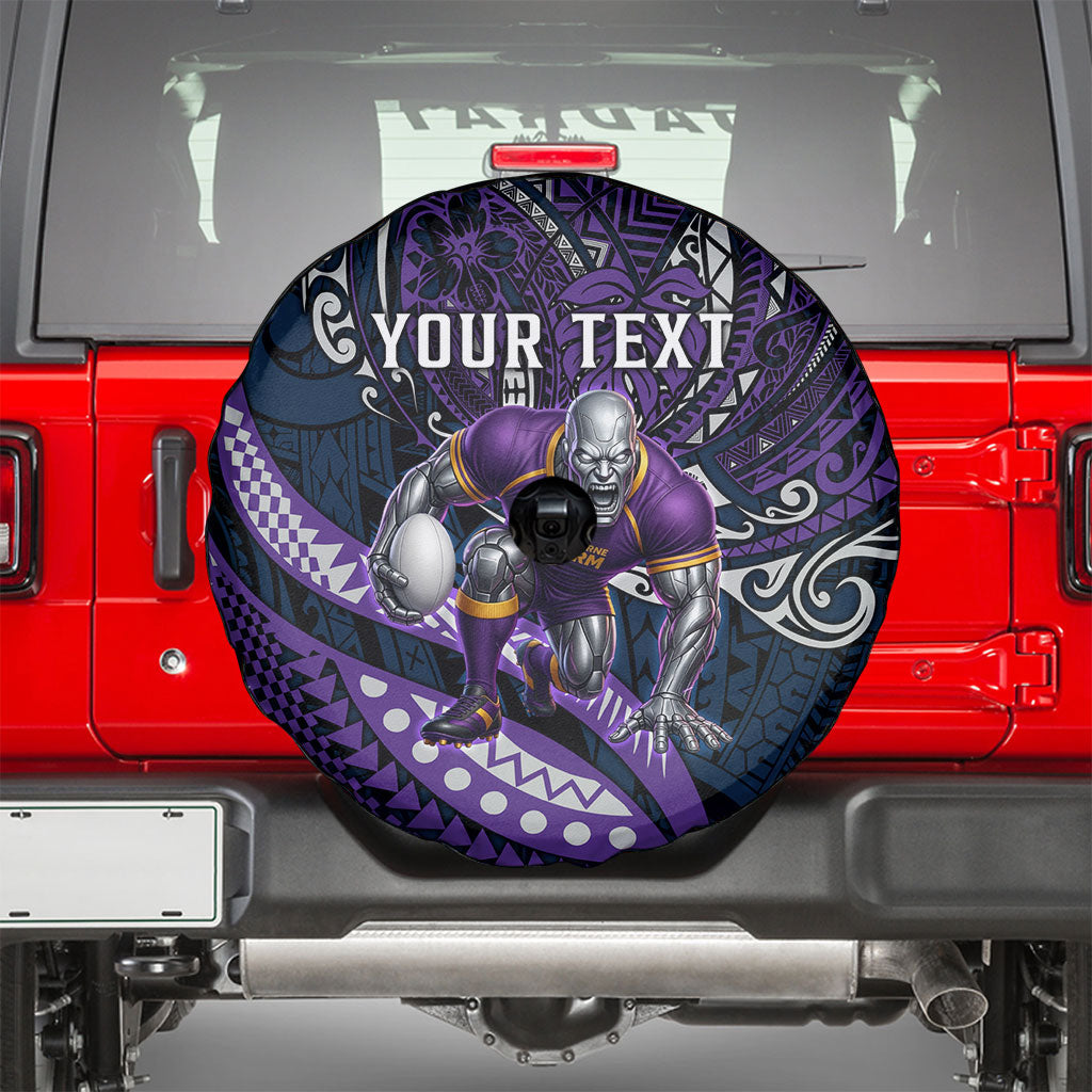 Personalised Melbourne Storm Spare Tire Cover Polynesian Tribal Art Style With Cyborg Storm Mascot
