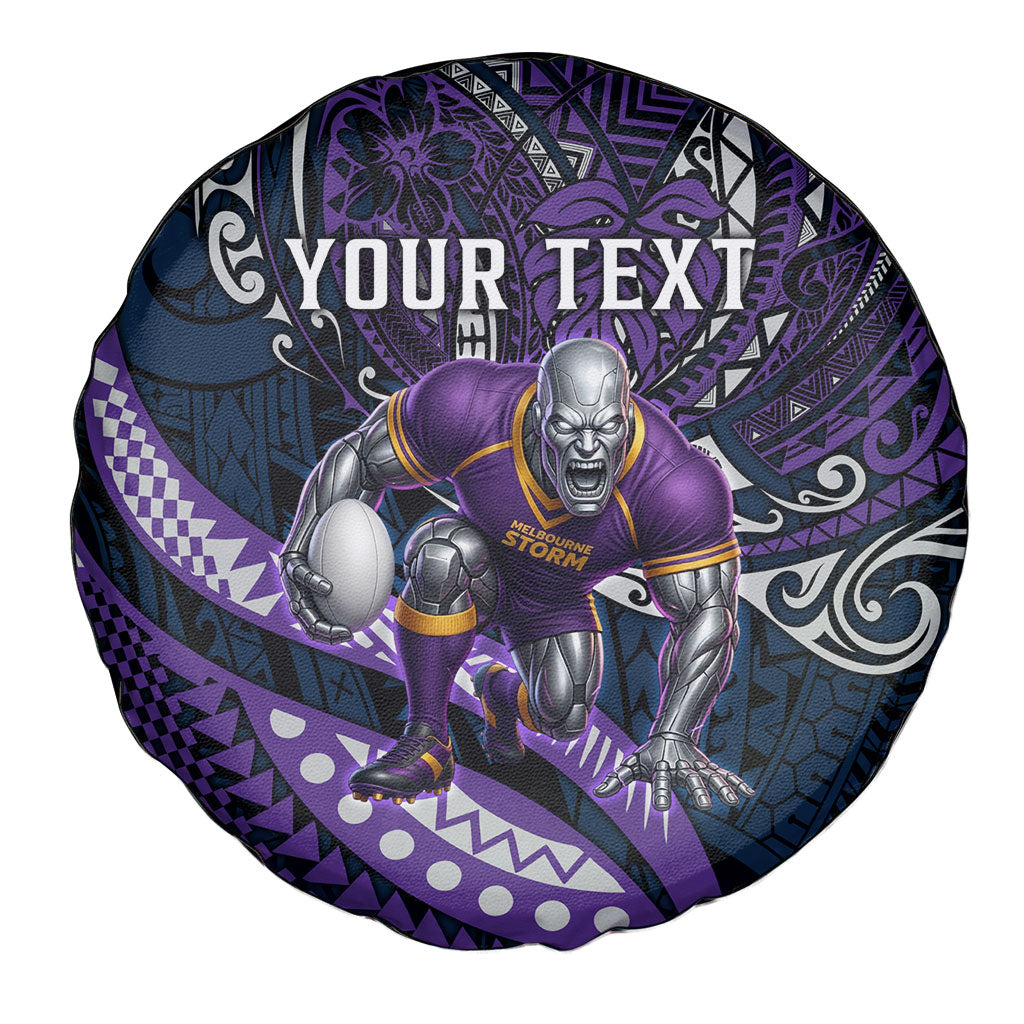 Personalised Melbourne Storm Spare Tire Cover Polynesian Tribal Art Style With Cyborg Storm Mascot