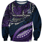 Personalised Melbourne Storm Sweatshirt Polynesian Tribal Art Style With Cyborg Storm Mascot