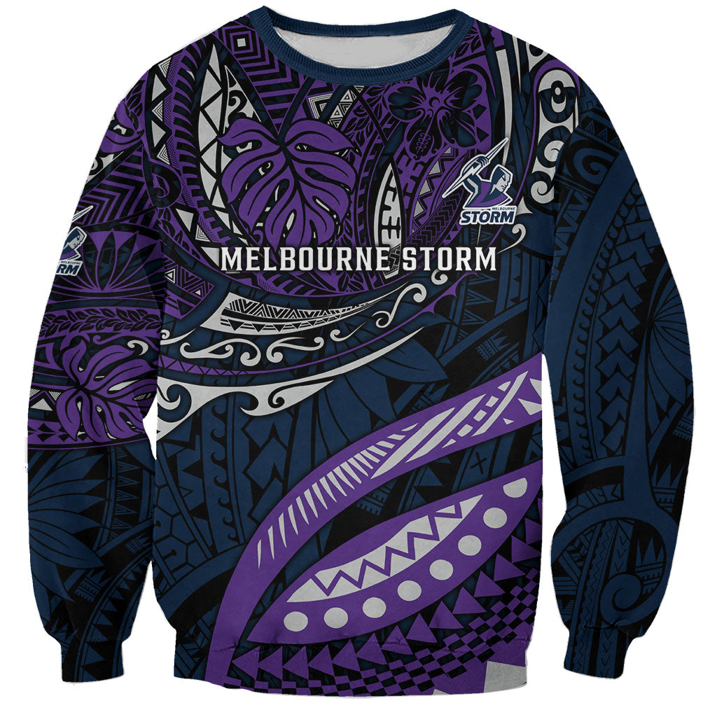 Personalised Melbourne Storm Sweatshirt Polynesian Tribal Art Style With Cyborg Storm Mascot