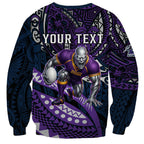 Personalised Melbourne Storm Sweatshirt Polynesian Tribal Art Style With Cyborg Storm Mascot
