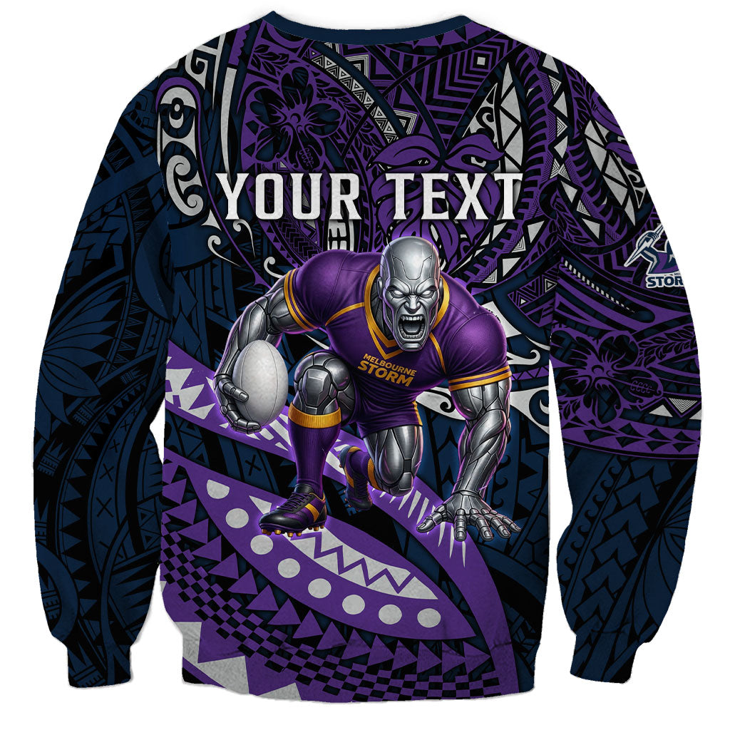 Personalised Melbourne Storm Sweatshirt Polynesian Tribal Art Style With Cyborg Storm Mascot