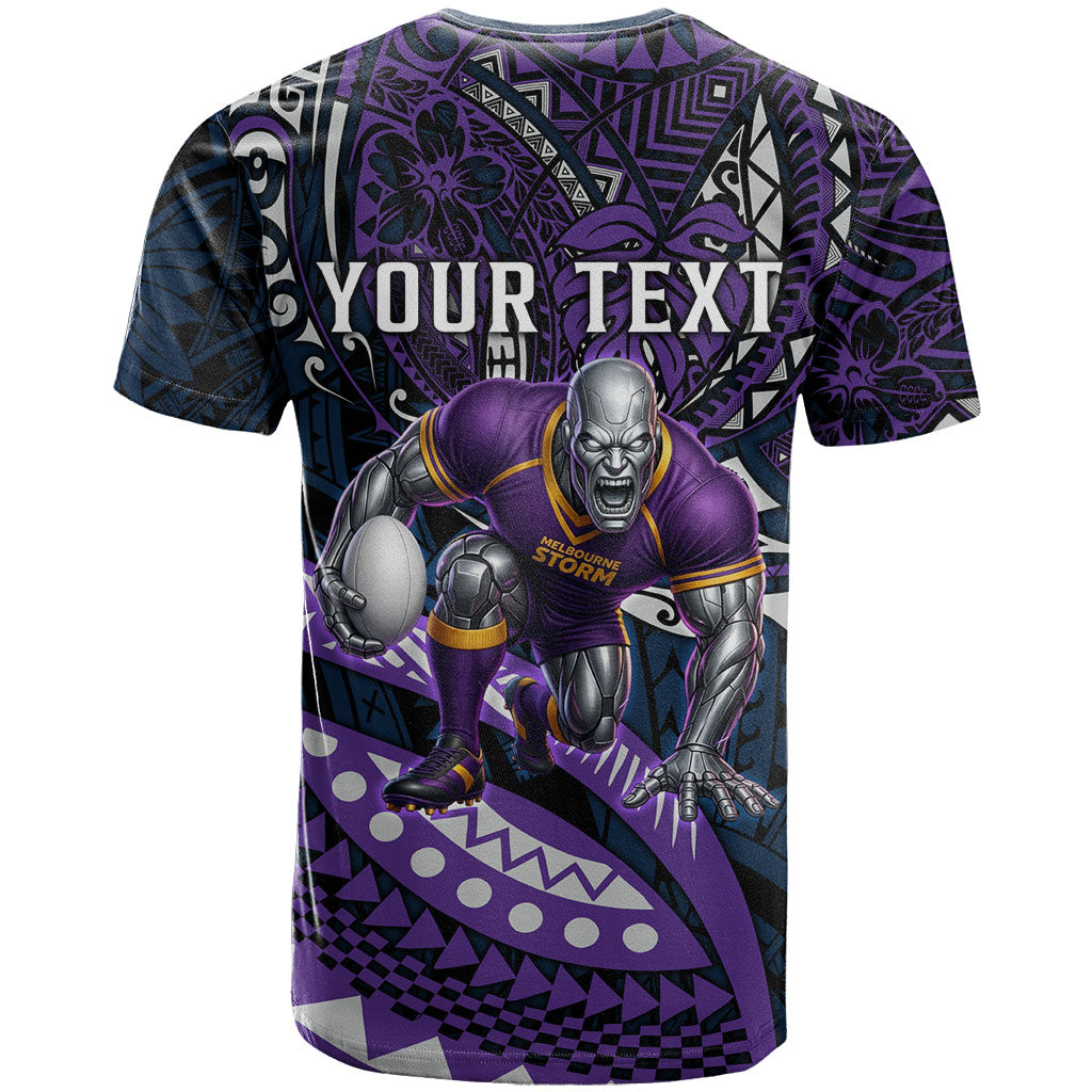 Personalised Melbourne Storm T Shirt Polynesian Tribal Art Style With Cyborg Storm Mascot