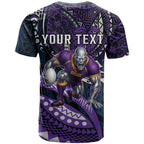 Personalised Melbourne Storm T Shirt Polynesian Tribal Art Style With Cyborg Storm Mascot