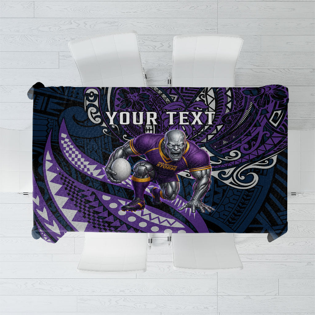 Personalised Melbourne Storm Tablecloth Polynesian Tribal Art Style With Cyborg Storm Mascot