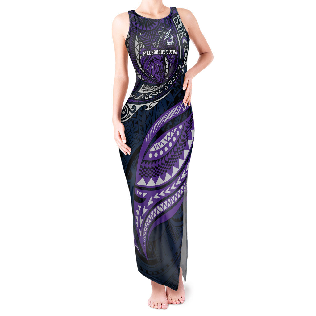 Personalised Melbourne Storm Tank Maxi Dress Polynesian Tribal Art Style With Cyborg Storm Mascot