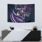Personalised Melbourne Storm Tapestry Polynesian Tribal Art Style With Cyborg Storm Mascot