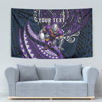 Personalised Melbourne Storm Tapestry Polynesian Tribal Art Style With Cyborg Storm Mascot