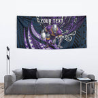 Personalised Melbourne Storm Tapestry Polynesian Tribal Art Style With Cyborg Storm Mascot