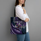 Personalised Melbourne Storm Tote Bag Polynesian Tribal Art Style With Cyborg Storm Mascot