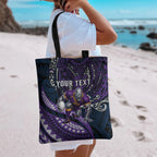 Personalised Melbourne Storm Tote Bag Polynesian Tribal Art Style With Cyborg Storm Mascot