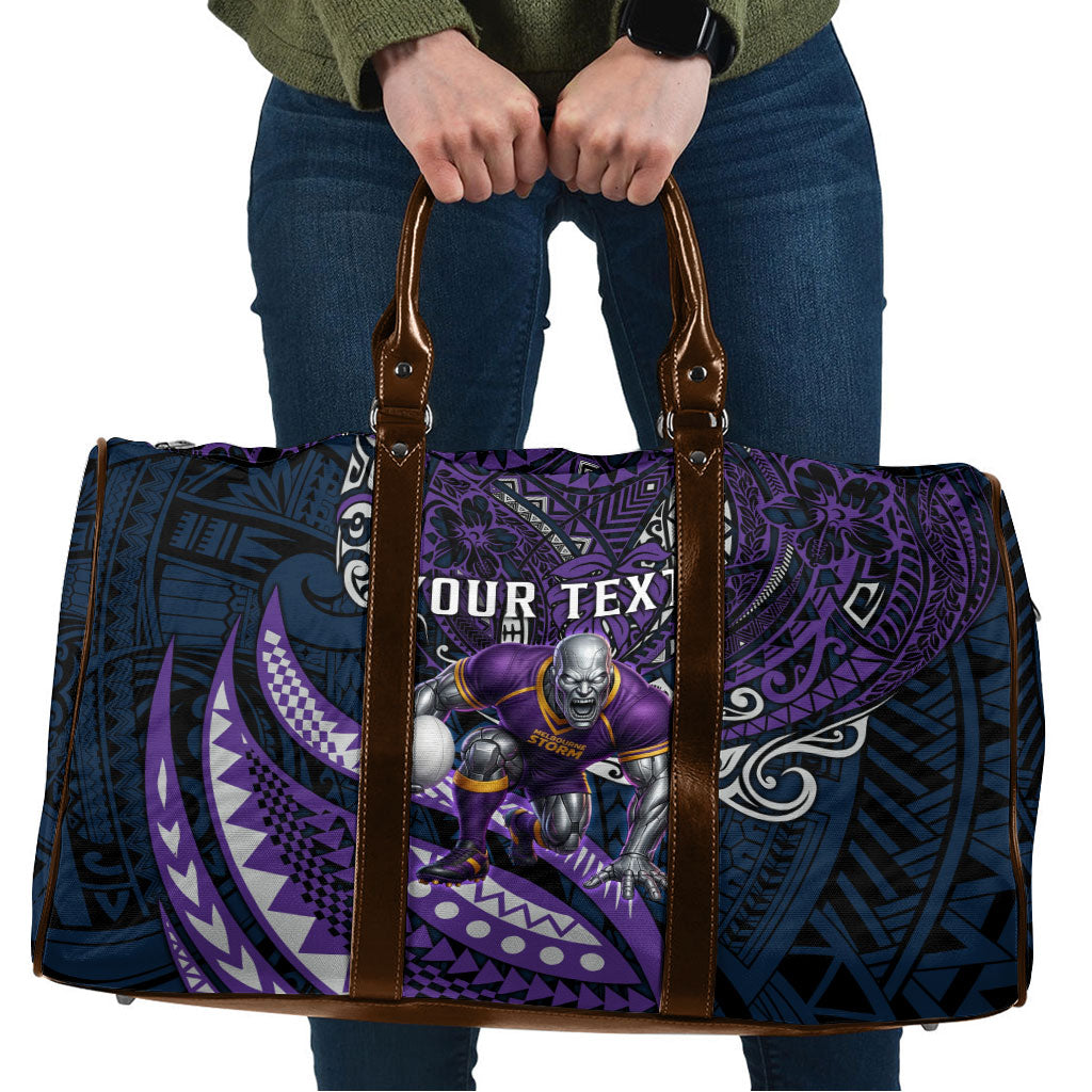 Personalised Melbourne Storm Travel Bag Polynesian Tribal Art Style With Cyborg Storm Mascot
