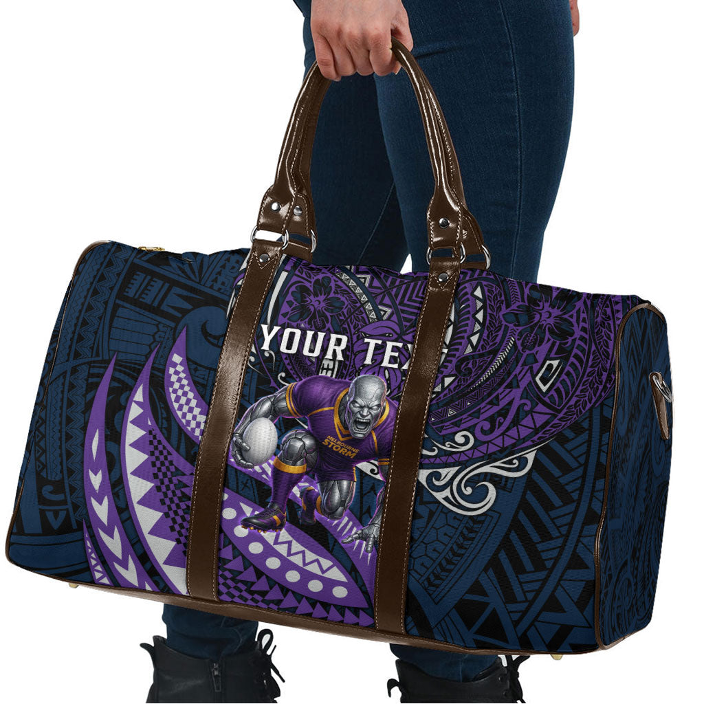 Personalised Melbourne Storm Travel Bag Polynesian Tribal Art Style With Cyborg Storm Mascot