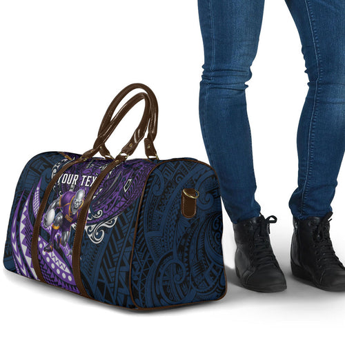 Personalised Melbourne Storm Travel Bag Polynesian Tribal Art Style With Cyborg Storm Mascot
