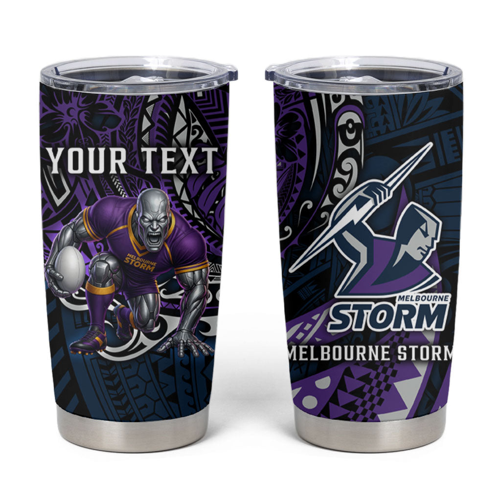 Personalised Melbourne Storm Tumbler Cup Polynesian Tribal Art Style With Cyborg Storm Mascot