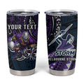 Personalised Melbourne Storm Tumbler Cup Polynesian Tribal Art Style With Cyborg Storm Mascot