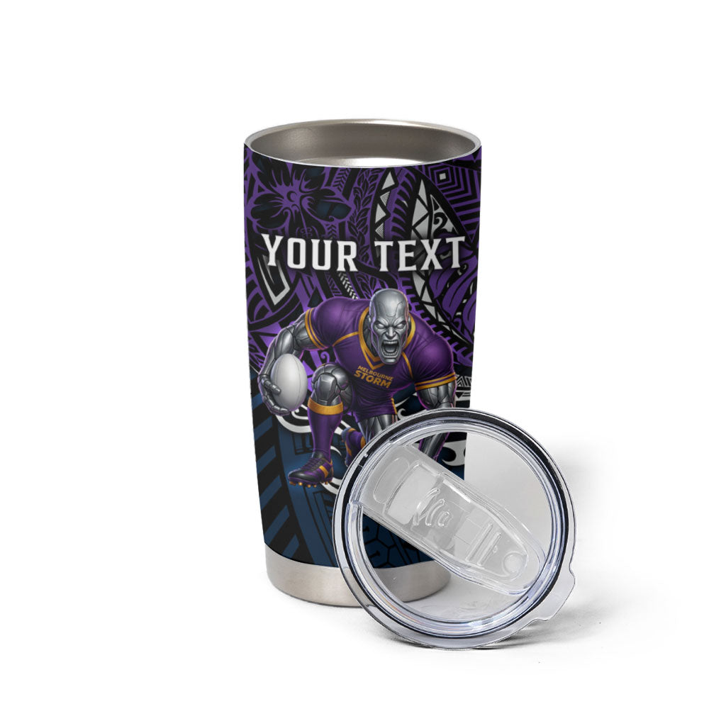 Personalised Melbourne Storm Tumbler Cup Polynesian Tribal Art Style With Cyborg Storm Mascot