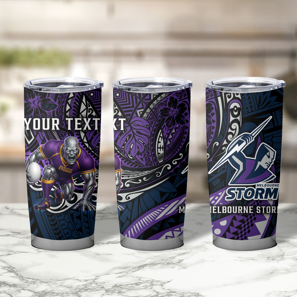 Personalised Melbourne Storm Tumbler Cup Polynesian Tribal Art Style With Cyborg Storm Mascot