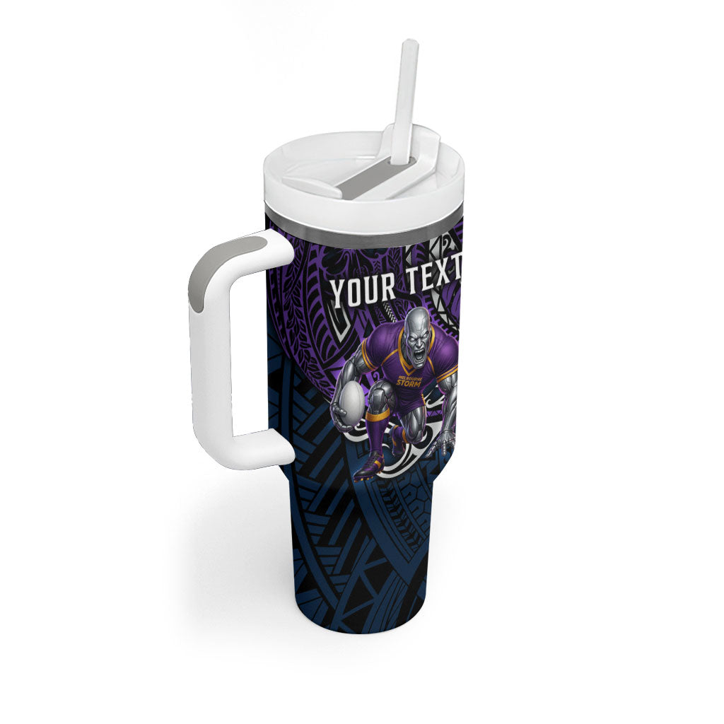 Personalised Melbourne Storm Tumbler With Handle Polynesian Tribal Art Style With Cyborg Storm Mascot