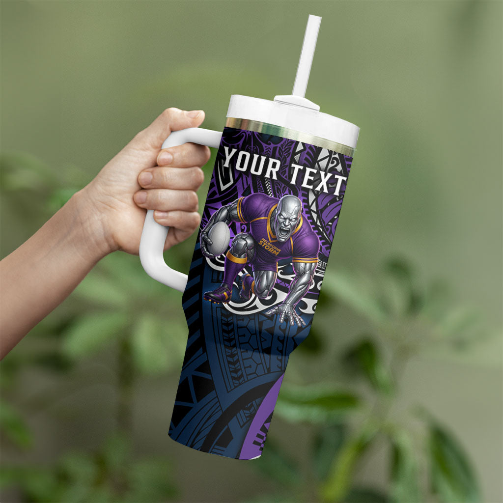 Personalised Melbourne Storm Tumbler With Handle Polynesian Tribal Art Style With Cyborg Storm Mascot