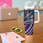 Personalised Melbourne Storm Tumbler With Handle Polynesian Tribal Art Style With Cyborg Storm Mascot
