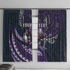 Personalised Melbourne Storm Window Curtain Polynesian Tribal Art Style With Cyborg Storm Mascot