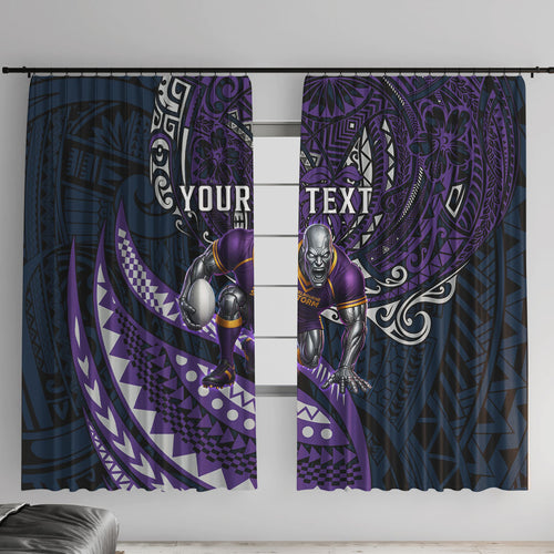 Personalised Melbourne Storm Window Curtain Polynesian Tribal Art Style With Cyborg Storm Mascot