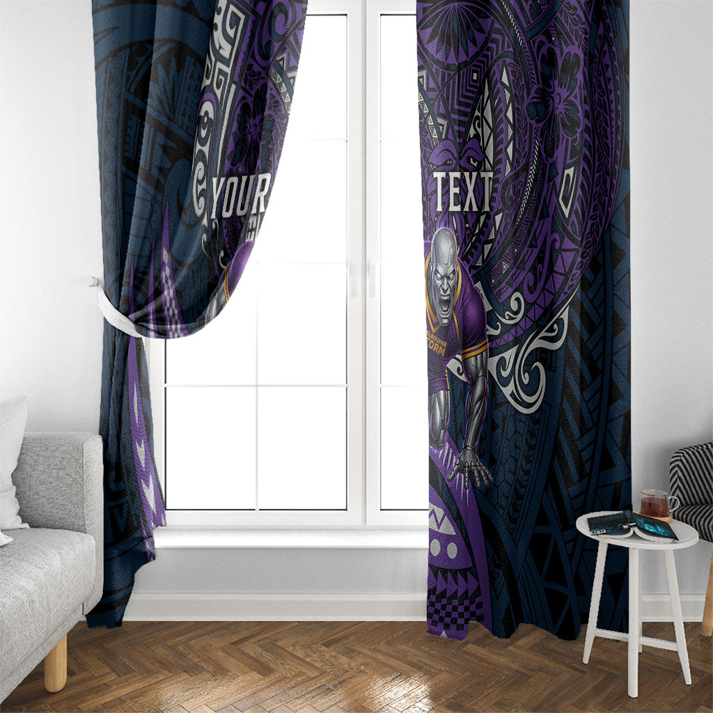 Personalised Melbourne Storm Window Curtain Polynesian Tribal Art Style With Cyborg Storm Mascot