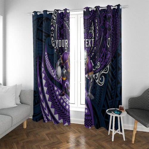 Personalised Melbourne Storm Window Curtain Polynesian Tribal Art Style With Cyborg Storm Mascot