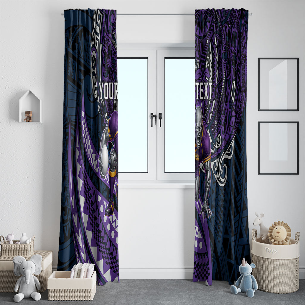 Personalised Melbourne Storm Window Curtain Polynesian Tribal Art Style With Cyborg Storm Mascot