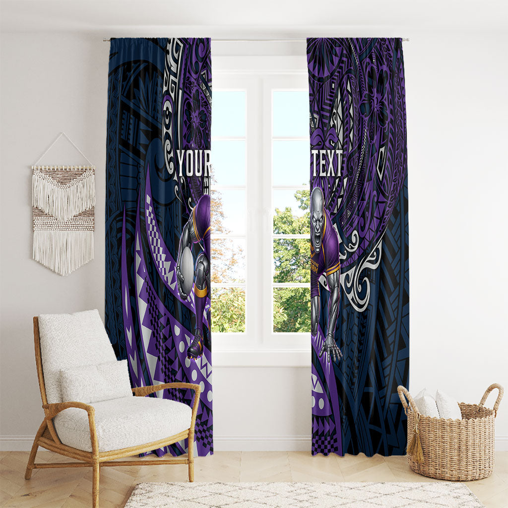 Personalised Melbourne Storm Window Curtain Polynesian Tribal Art Style With Cyborg Storm Mascot