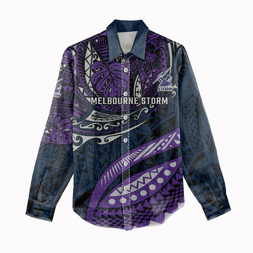 Personalised Melbourne Storm Women Casual Shirt Polynesian Tribal Art Style With Cyborg Storm Mascot