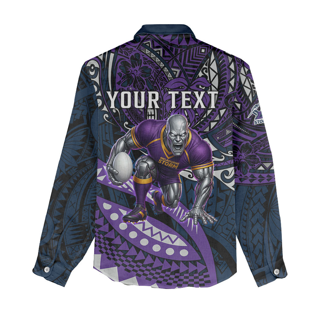 Personalised Melbourne Storm Women Casual Shirt Polynesian Tribal Art Style With Cyborg Storm Mascot