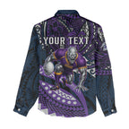 Personalised Melbourne Storm Women Casual Shirt Polynesian Tribal Art Style With Cyborg Storm Mascot
