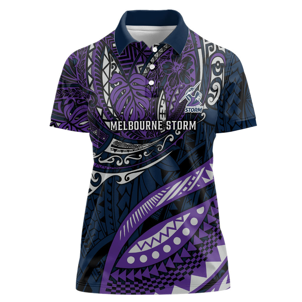 Personalised Melbourne Storm Women Polo Shirt Polynesian Tribal Art Style With Cyborg Storm Mascot