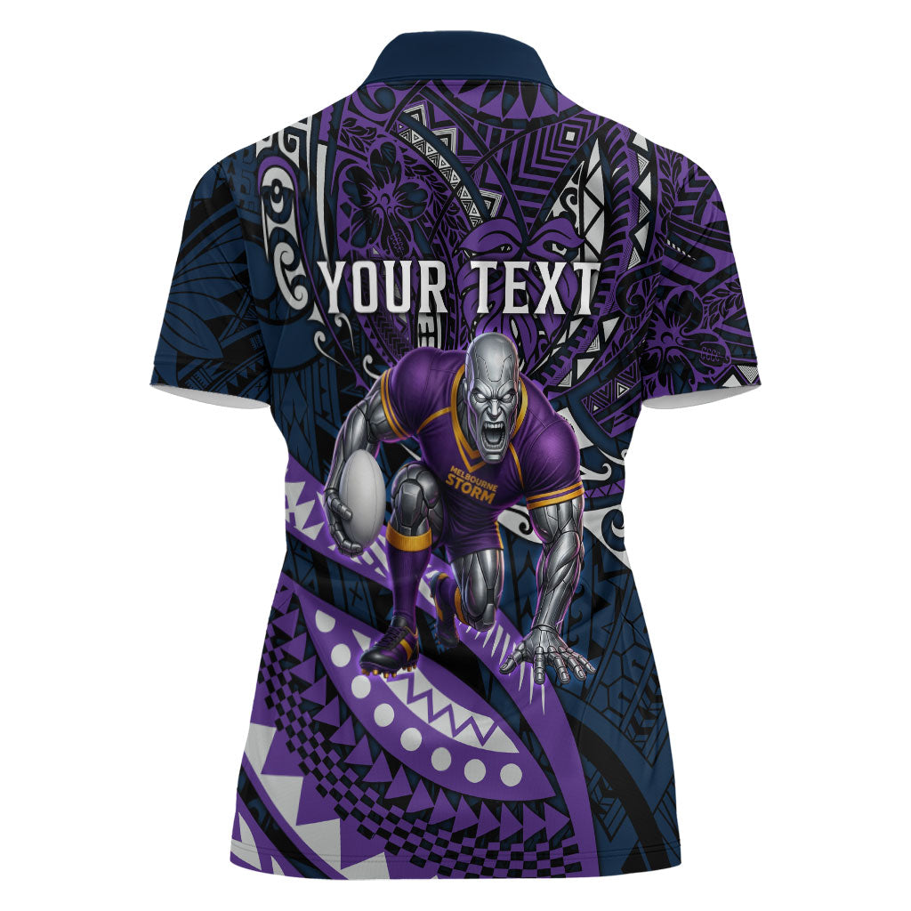Personalised Melbourne Storm Women Polo Shirt Polynesian Tribal Art Style With Cyborg Storm Mascot