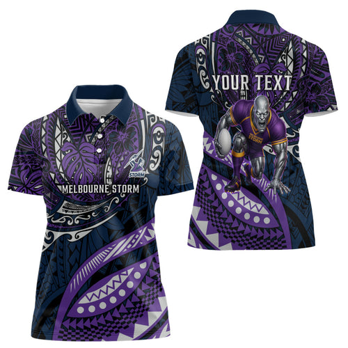 Personalised Melbourne Storm Women Polo Shirt Polynesian Tribal Art Style With Cyborg Storm Mascot