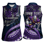 Personalised Melbourne Storm Women Sleeveless Polo Shirt Polynesian Tribal Art Style With Cyborg Storm Mascot