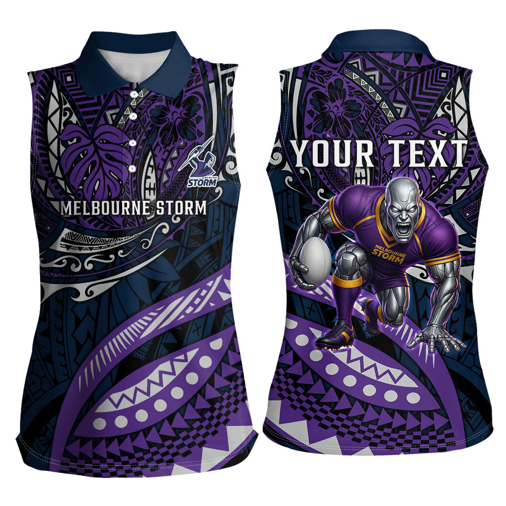 Personalised Melbourne Storm Women Sleeveless Polo Shirt Polynesian Tribal Art Style With Cyborg Storm Mascot
