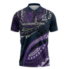 Personalised Melbourne Storm Zipper Polo Shirt Polynesian Tribal Art Style With Cyborg Storm Mascot