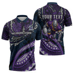 Personalised Melbourne Storm Zipper Polo Shirt Polynesian Tribal Art Style With Cyborg Storm Mascot