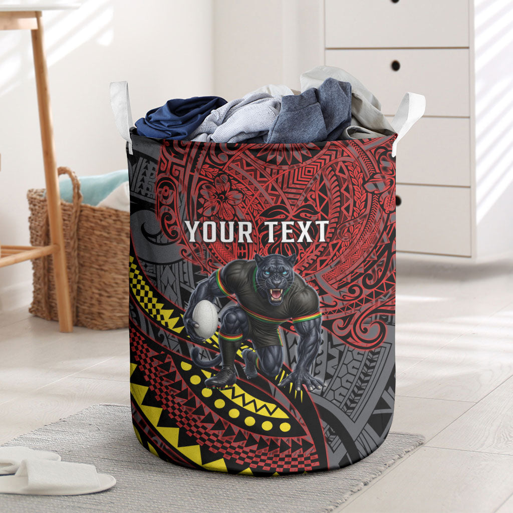 Personalised Penrith Panthers Laundry Basket Polynesian Tribal Art Style With Fierce Panther Mascot