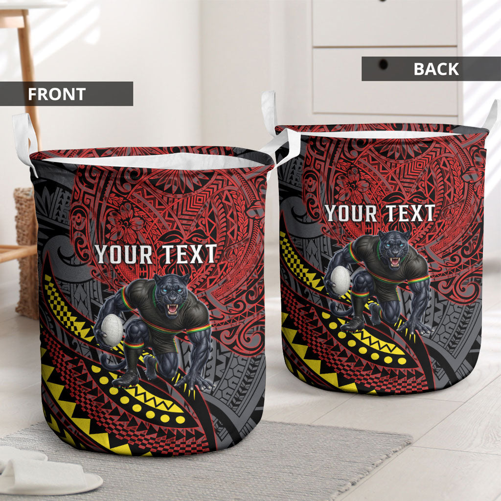 Personalised Penrith Panthers Laundry Basket Polynesian Tribal Art Style With Fierce Panther Mascot