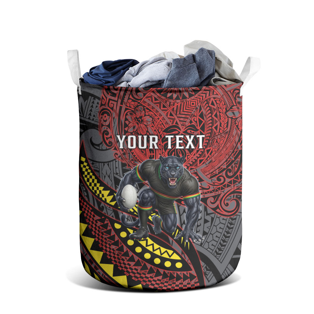Personalised Penrith Panthers Laundry Basket Polynesian Tribal Art Style With Fierce Panther Mascot